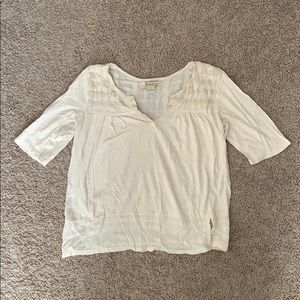 Lucky Brand Cream Top Lace Detailing Semi-Sheer S